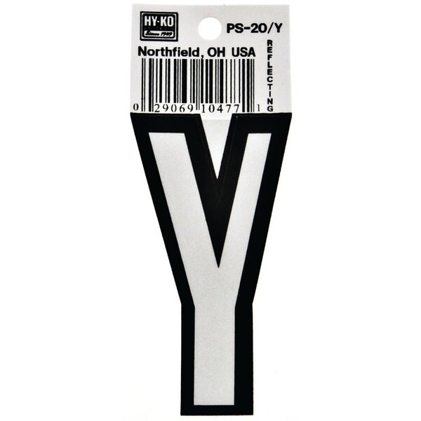Hy-Ko Reflective Letter, Character: Y, 3-1/4 in H Character, Black/White Character, Vinyl - PS-20/Y