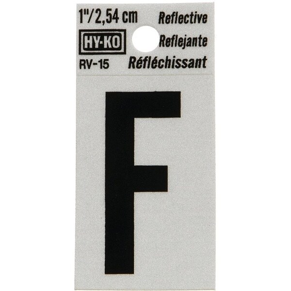 Hy-Ko Reflective Letter, Character: F, 1 in H Character, Black Character, Silver Background, Vinyl - RV-15/F