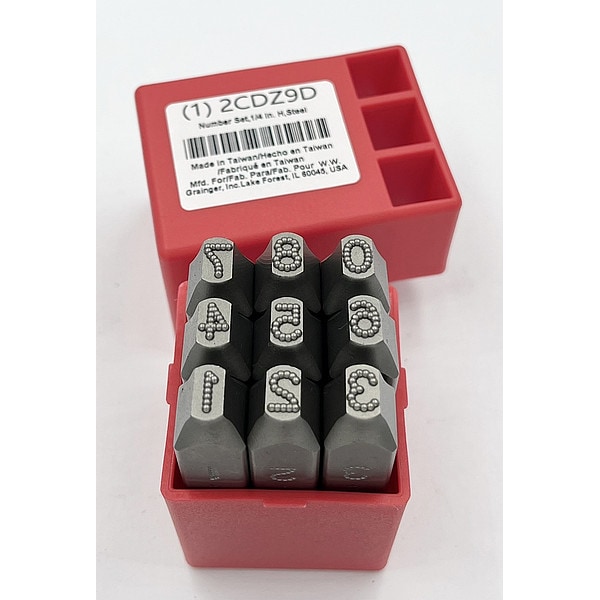 Zoro Select Number Set, 1/4 In. H, Steel - 2CDZ9