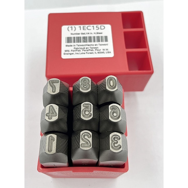 Zoro Select Number Set, 1/4 In. H, Steel - 1EC15