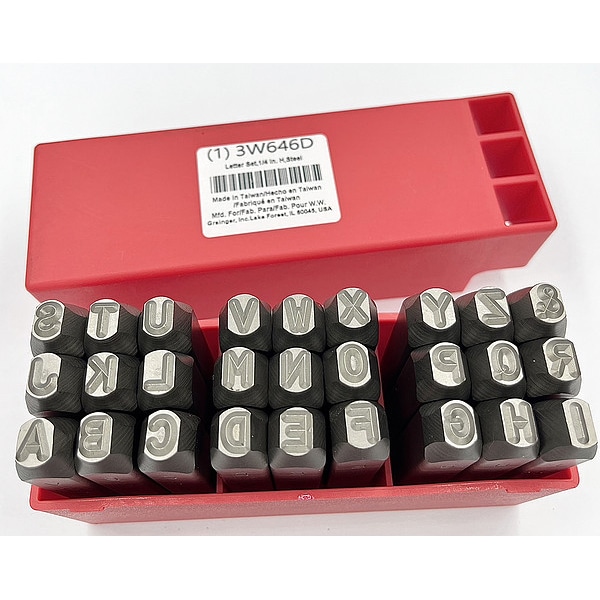 Zoro Select Letter Set, 1/4 In. H, Steel - 3W646
