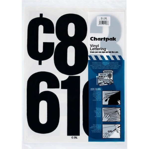 Chartpak Numbers, Vinyl, Perm Adhesive, 6", 21/PK, Black 21PK - CHA01198