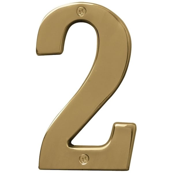 Hy-Ko Prestige Series House Number, Character 2, 5 in H Character, Brass Character, Brass - BR-51PB/2