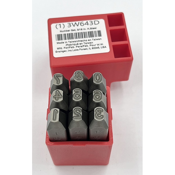 Zoro Select Number Set, 3/16 In. H, Steel - 3W643