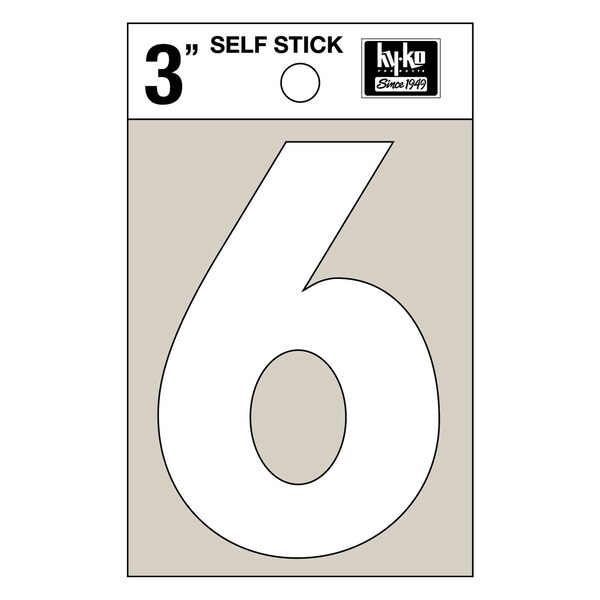 Hy-Ko 3In White Vinyl Number 6, 10PK - A30506