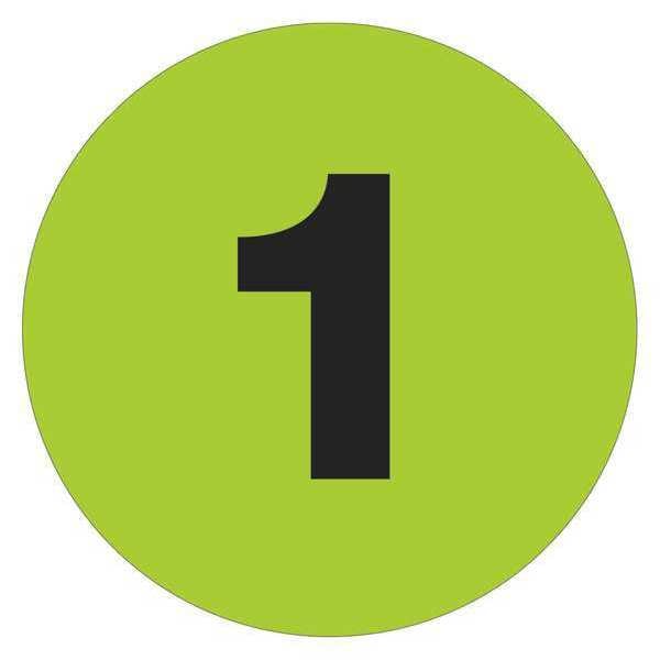 Tape Logic Tape Logic Number Labels, "1", 2" Circle, Fluorescent Green, 500/Roll - DL6769
