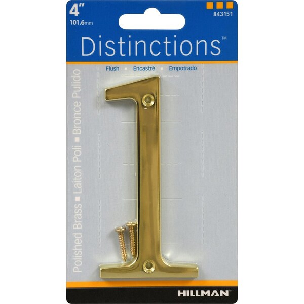 Hillman HILLMAN Distinctions 4 in. Reflective Gold Metal Screw-On Number 1 1 pc - 843151