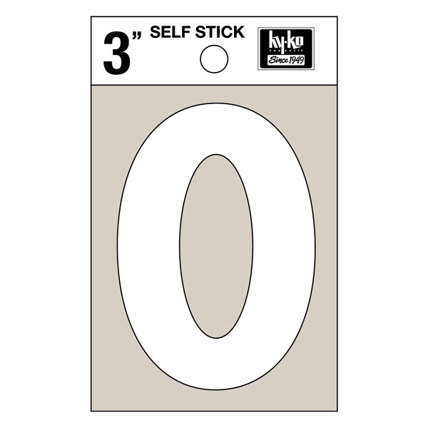 Hy-Ko 3In White Vinyl Number 0, 10PK - A30510