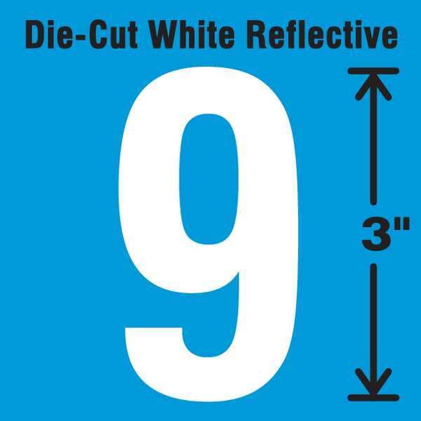 Stranco Die-Cut Refl. Number Label, 9, 3In H, PK5 - DWR-3-9-5