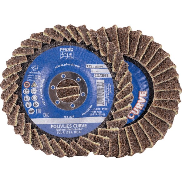 Pferd PFERD Flap Disc, PVL-R, POLIVLIES CURVE, 5in x 7/8, Coarse, Aluminum oxide - 45923