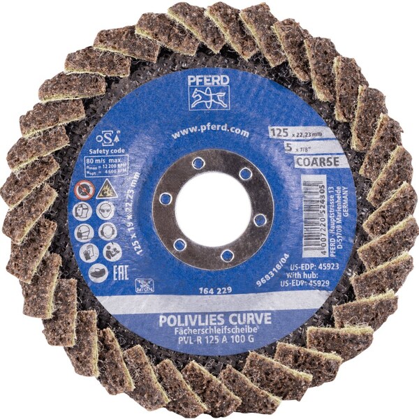 Pferd PFERD Flap Disc, PVL-R, POLIVLIES CURVE, 5in x 7/8, Coarse, Aluminum oxide - 45923