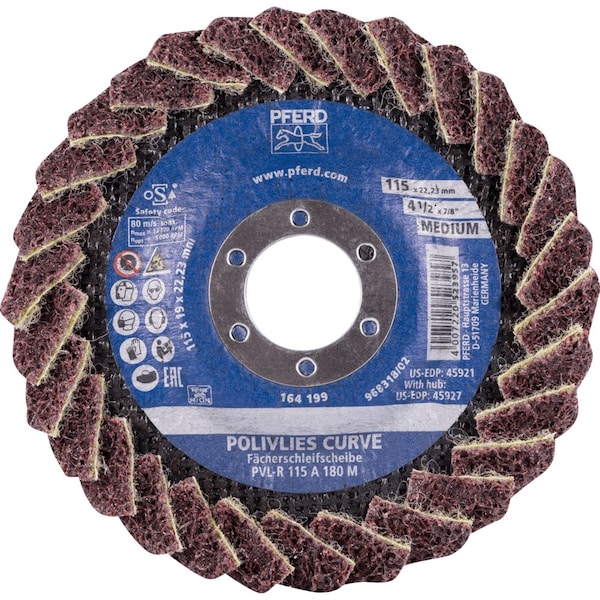 Pferd PFERD Flap Disc, PVL-R, POLIVLIES CURVE, 4-1/2in x 7/8, Medium, Aluminum oxide - 45921