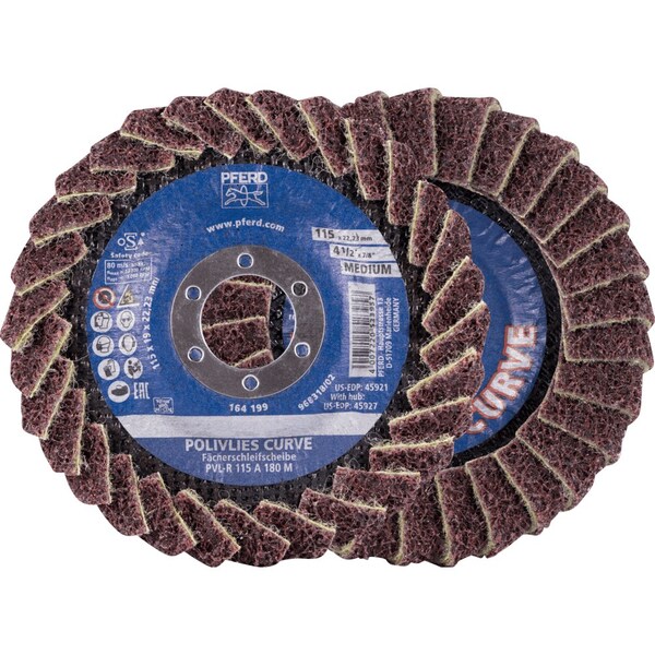 Pferd PFERD Flap Disc, PVL-R, POLIVLIES CURVE, 4-1/2in x 7/8, Medium, Aluminum oxide - 45921