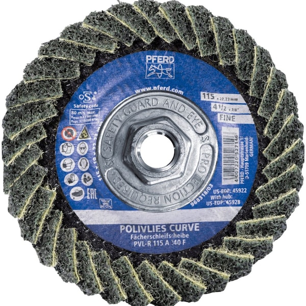 Pferd PFERD Flap Disc, PVL-R, POLIVLIES CURVE, 4-1/2in x 5/8-11, Fine, Aluminum oxide - 45928