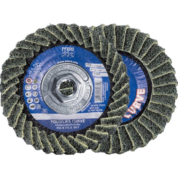 Pferd PFERD Flap Disc, PVL-R, POLIVLIES CURVE, 4-1/2in x 5/8-11, Fine, Aluminum oxide - 45928