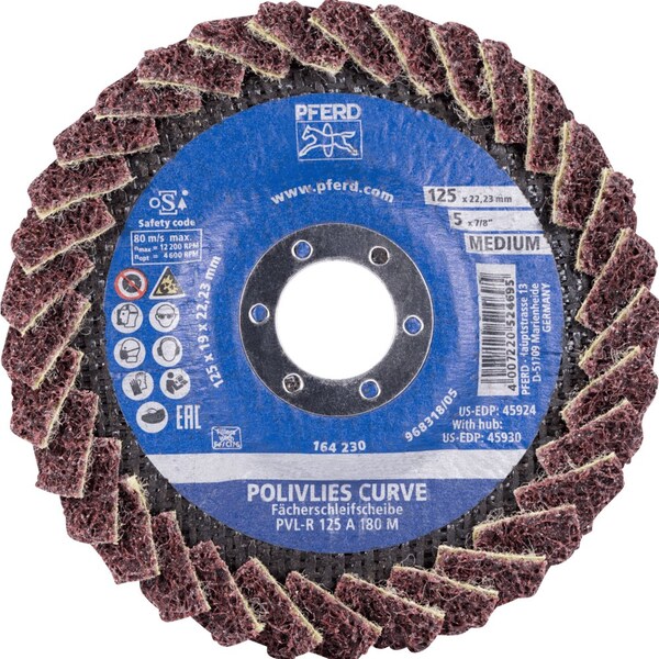 Pferd PFERD Flap Disc, PVL-R, POLIVLIES CURVE, 5in x 7/8, Medium, Aluminum oxide - 45924