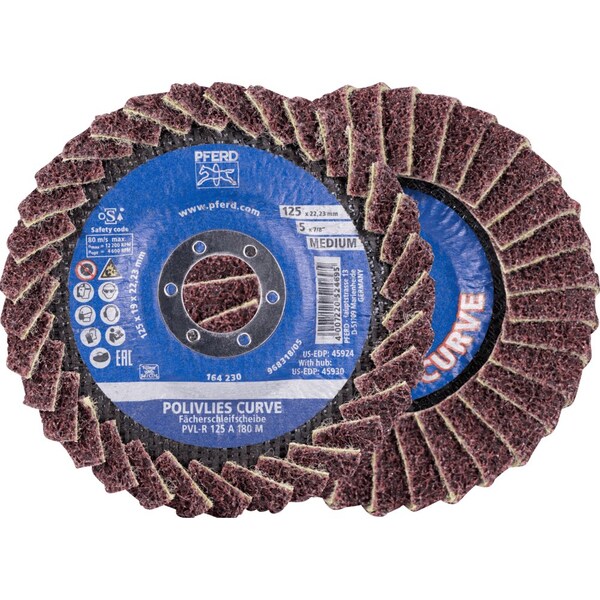 Pferd PFERD Flap Disc, PVL-R, POLIVLIES CURVE, 5in x 7/8, Medium, Aluminum oxide - 45924