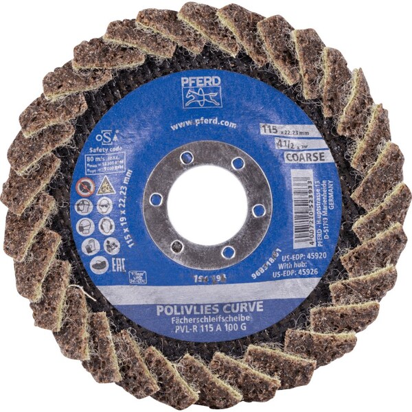 Pferd PFERD Flap Disc, PVL-R, POLIVLIES CURVE, 4-1/2in x 7/8, Coarse, Aluminum oxide - 45920