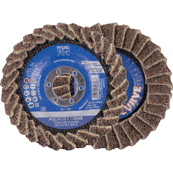 Pferd PFERD Flap Disc, PVL-R, POLIVLIES CURVE, 4-1/2in x 7/8, Coarse, Aluminum oxide - 45920