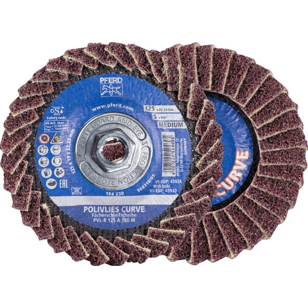 Pferd PFERD Flap Disc, PVL-R, POLIVLIES CURVE, 5in x 5/8-11, Medium, Aluminum oxide - 45930