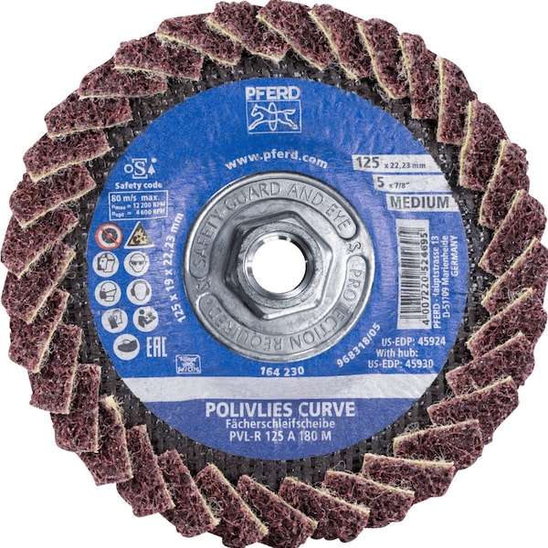 Pferd PFERD Flap Disc, PVL-R, POLIVLIES CURVE, 5in x 5/8-11, Medium, Aluminum oxide - 45930