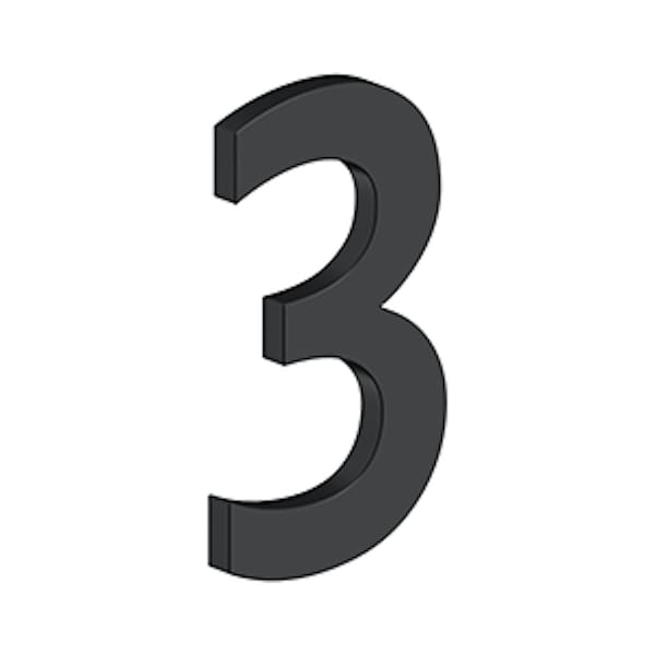 Deltana 4 Stainless Steel House Number 3 with Risers Black Finish - RNB3U19