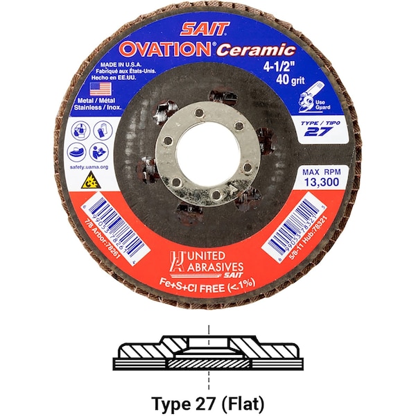 United Abrasives/Sait Ceramic Flap Disc5x5811 36xPK10 - 78327