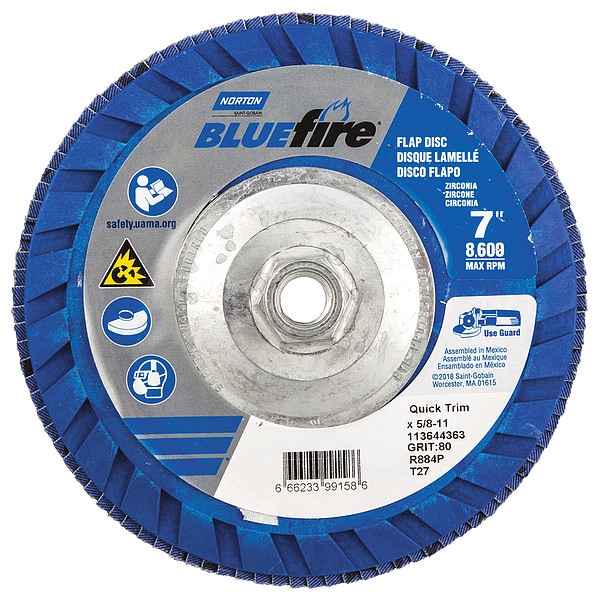 Norton Abrasives Flap Disc, 7 In x 80 Grit, 5/8-11 - 66623399158