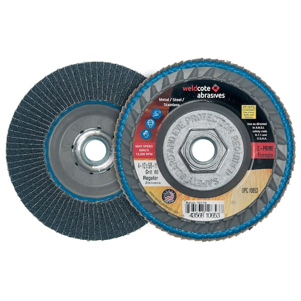 Z-Prime Zirconia Premium Trimmable Flap Discs, 5in x 7/8, Grit 80, 10PK - 10658