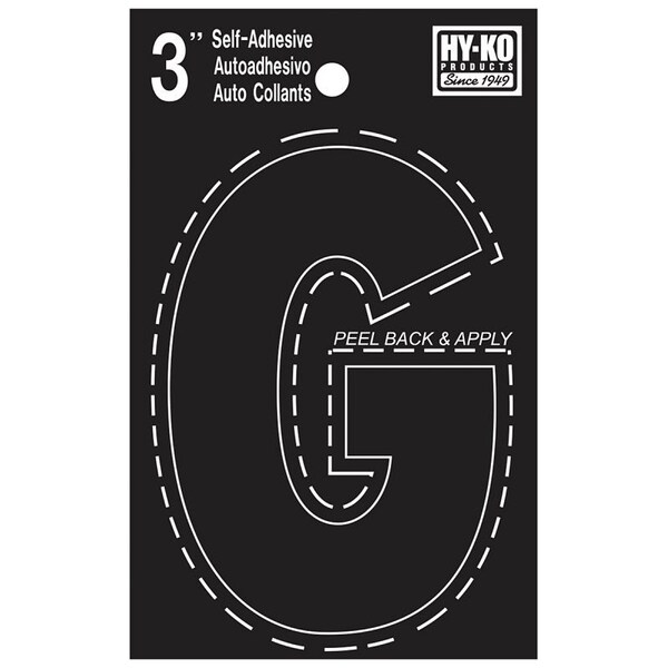 Hy-Ko 30400 Series Die-Cut Letter, Character: G, 3 in H Character, Black Character, Vinyl - 30417