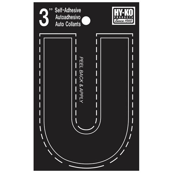 Hy-Ko 30400 Series Die-Cut Letter, Character: U, 3 in H Character, Black Character, Vinyl - 30431