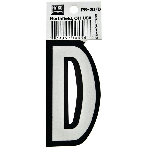Hy-Ko Reflective Letter, Character: D, 3-1/4 in H Character, Black/White Character, Vinyl - PS-20/D