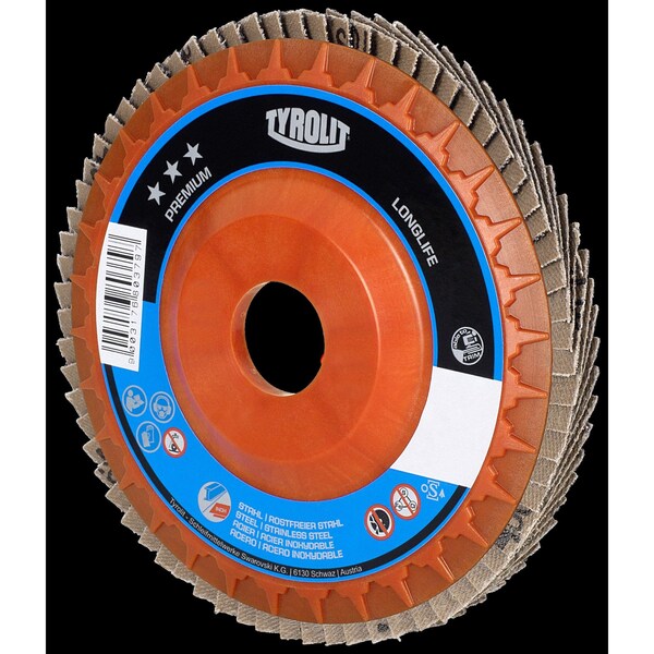 Tryolit Abrasives TYROLIT Premium LONGLIFE Trimmable Flap Disc, 7" x 7/8", Type 27, ZA 60 Grit - 680389