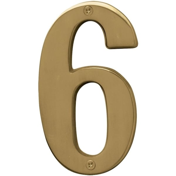 Hy-Ko Prestige Series House Number, Character 6, 5 in H Character, Brass Character, Solid Brass - BR-51PB/6