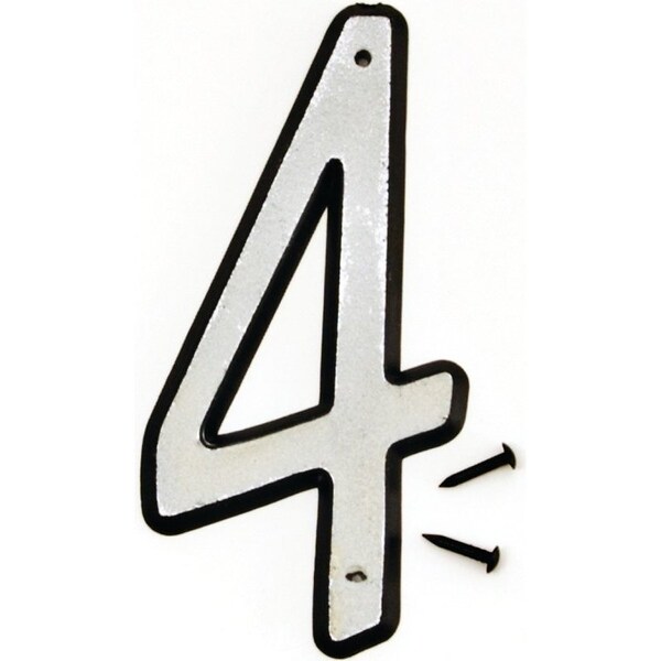 Hy-Ko 30600 Series House Number, Character: 4, 4 in H Character, Black/White Character, Plastic - 30604