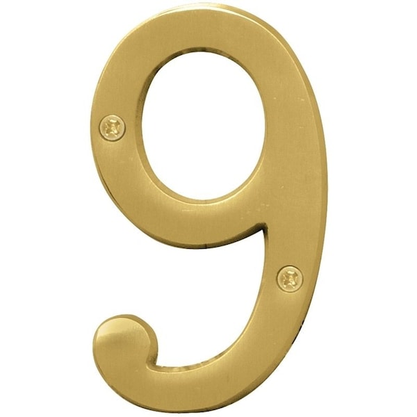 Hy-Ko Prestige Series House Number, Character 9, 4 in H Character, Brass Character, Solid Brass - BR-43BB/9