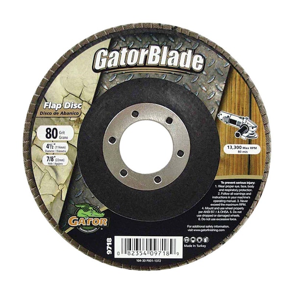 Gator Finishing Gator 4-1/2 in. D X 7/8 in. Zirconia Aluminum Oxide Flap Disc 80 Grit 1 pk - 9718
