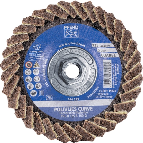 Pferd PFERD Flap Disc, PVL-R, POLIVLIES CURVE, 5in x 5/8-11, Coarse, Aluminum oxide - 45929