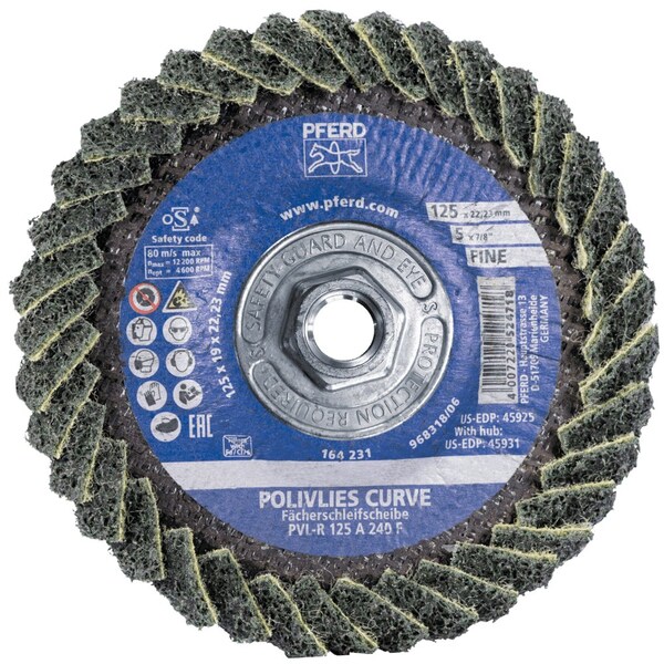 Pferd PFERD Flap Disc, PVL-R, POLIVLIES CURVE, 5in x 5/8-11, Fine, Aluminum oxide - 45931