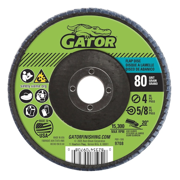 Gator Finishing 4 in. D X 5/8 in. Aluminum Oxide Flap Disc, 80 Grit - 9708
