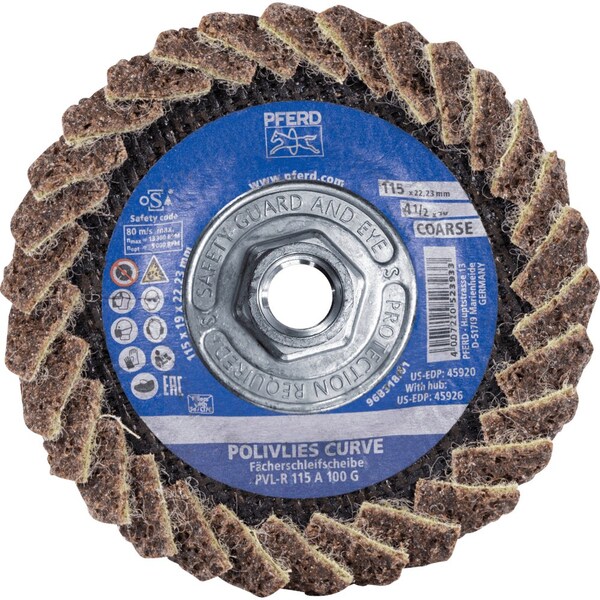Pferd PFERD Flap Disc, PVL-R, POLIVLIES CURVE, 4-1/2in x 5/8-11, Medium, Aluminum oxide - 45926
