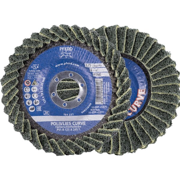 Pferd PFERD Flap Disc, PVL-R, POLIVLIES CURVE, 5in x 7/8, Fine, Aluminum oxide - 45925