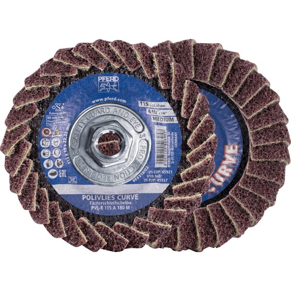 Pferd PFERD Flap Disc, PVL-R, POLIVLIES CURVE, 4-1/2in x 5/8-11, Coarse, Aluminum oxide - 45927