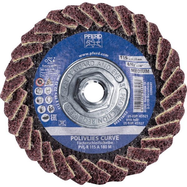Pferd PFERD Flap Disc, PVL-R, POLIVLIES CURVE, 4-1/2in x 5/8-11, Coarse, Aluminum oxide - 45927