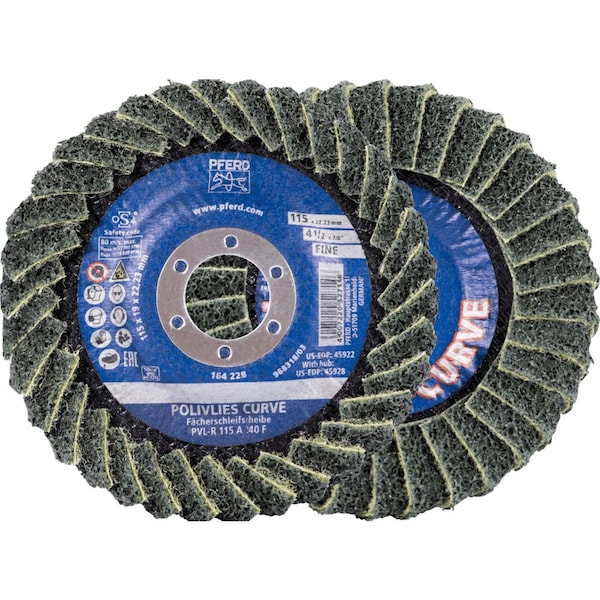 Pferd PFERD Flap Disc, PVL-R, POLIVLIES CURVE, 4-1/2in x 7/8, Fine, Aluminum oxide - 45922