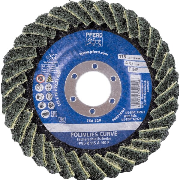 Pferd PFERD Flap Disc, PVL-R, POLIVLIES CURVE, 4-1/2in x 7/8, Fine, Aluminum oxide - 45922