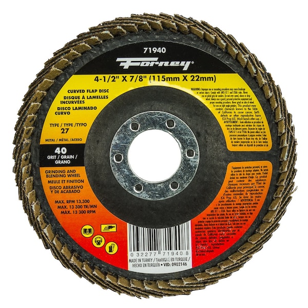 Forney Curved Edge Flap Disc, 4-1/2 in x 7/8 in, 40 Grit - 71940