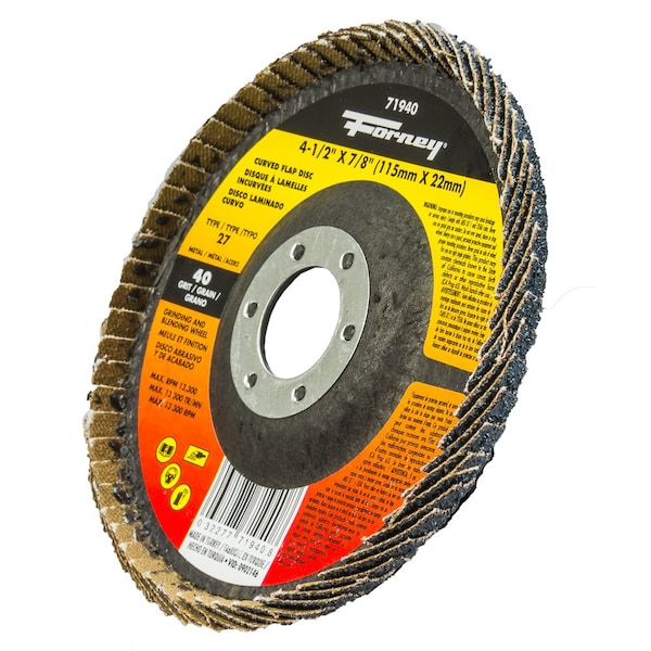 Forney Curved Edge Flap Disc, 4-1/2 in x 7/8 in, 40 Grit - 71940