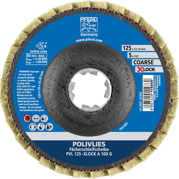 Pferd 5'' POLIVLIES AO Non-Woven Flap Disc - 7/8'' X-LOCK - Coarse Grade - 43306