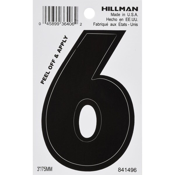 Hillman 3 in. Black Glossy Vinyl Die-Cut Adhesive Number - 6 -  6 Piece, 5PK - 841496